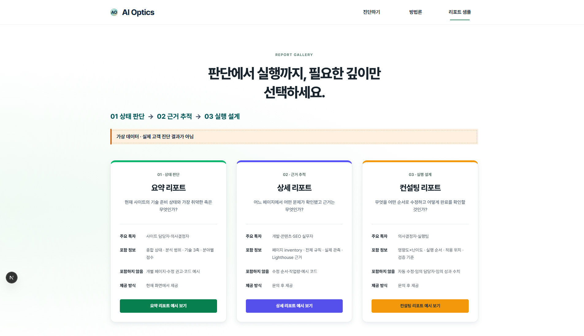 Optic 진단 보고서 화면